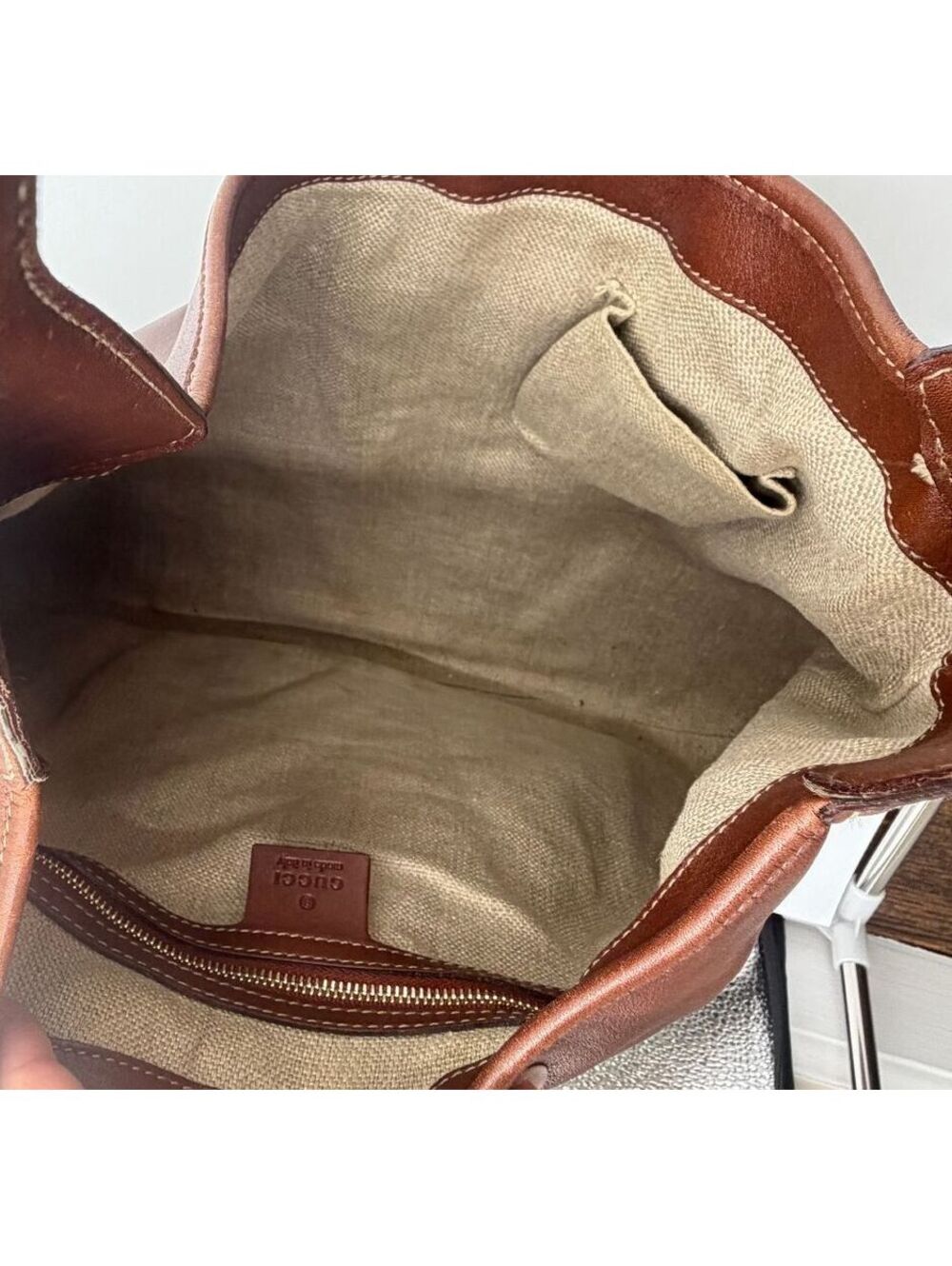 Gucci Vintage Large Jackie O Bouvier Hobo Bag Brown Leather Pink Green Stripe - Picture 12 of 16